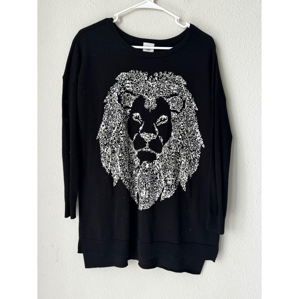 Cabi Lion King Intarsia Sweater Black White Graphic Tunic Pullover XS 5246